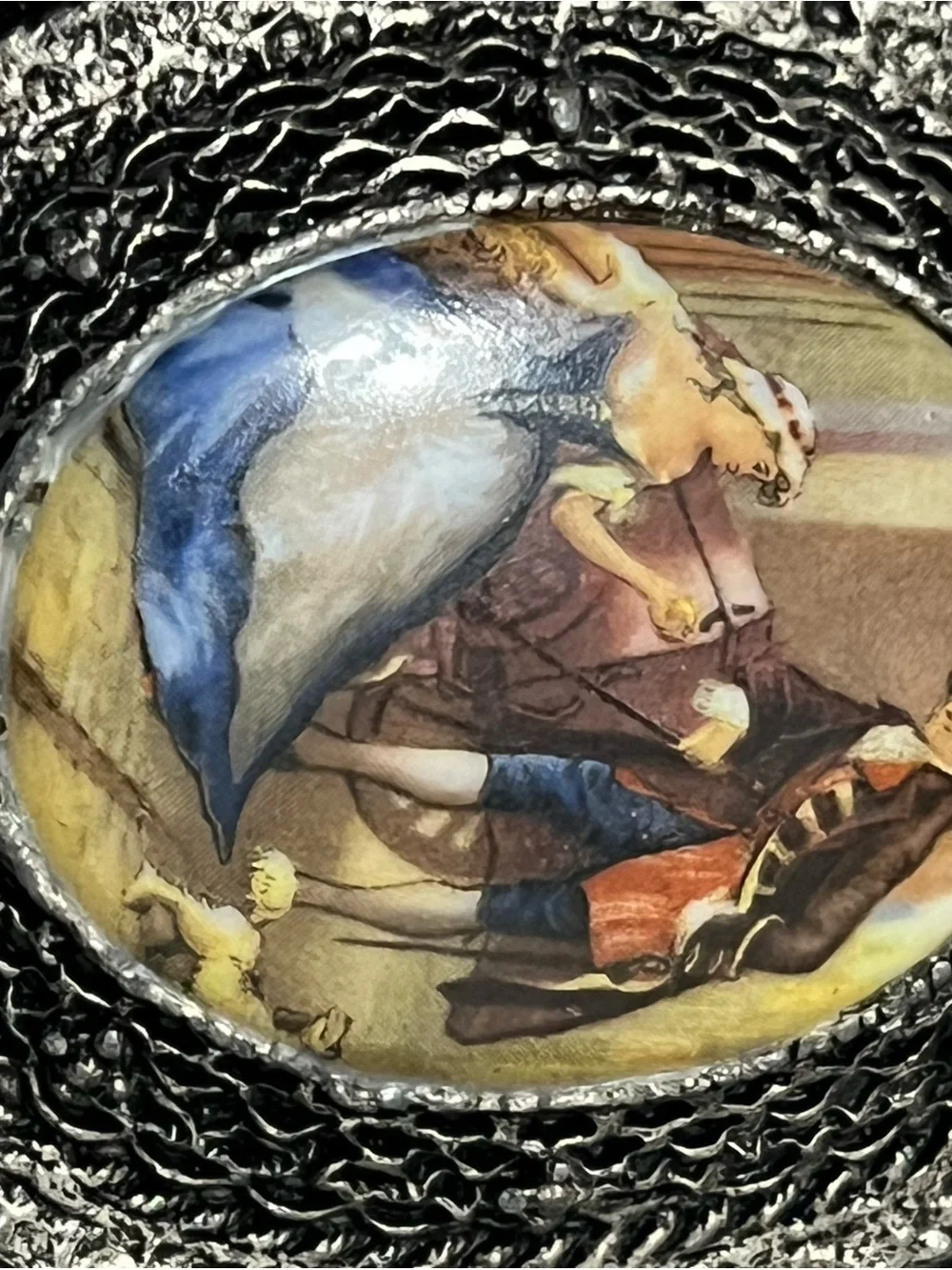 Vintage Large Porcelain Fragonard Pendant Gallant Scene Courting Couple Antique